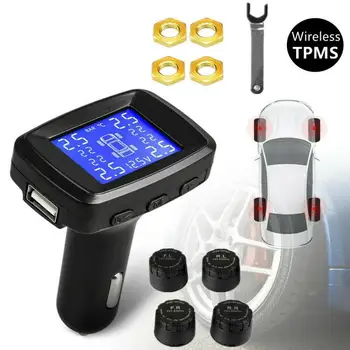 Small Car TPMS Tire Pressure Monitoring System Solar Power Digital TPMS LCD Display USB Auto Security Alarm Tire Pressure Sensor