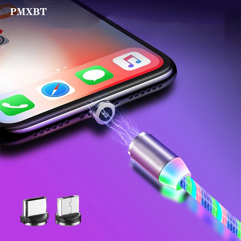 Магнитный USB кабель со светодиодной подсветкой цветной светящийся провод для