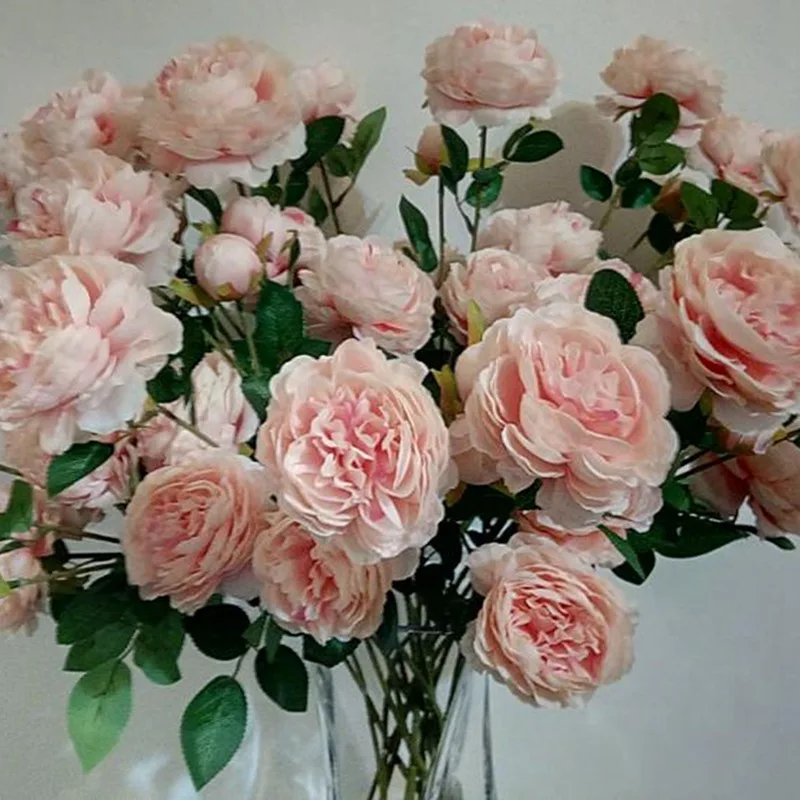 Practical Boutique 3 Heads Artificial Flowers Peony Bouquet Silk Flowers Bridal Bouquet Fall Vivid Fake Rose Flowers for Wedding