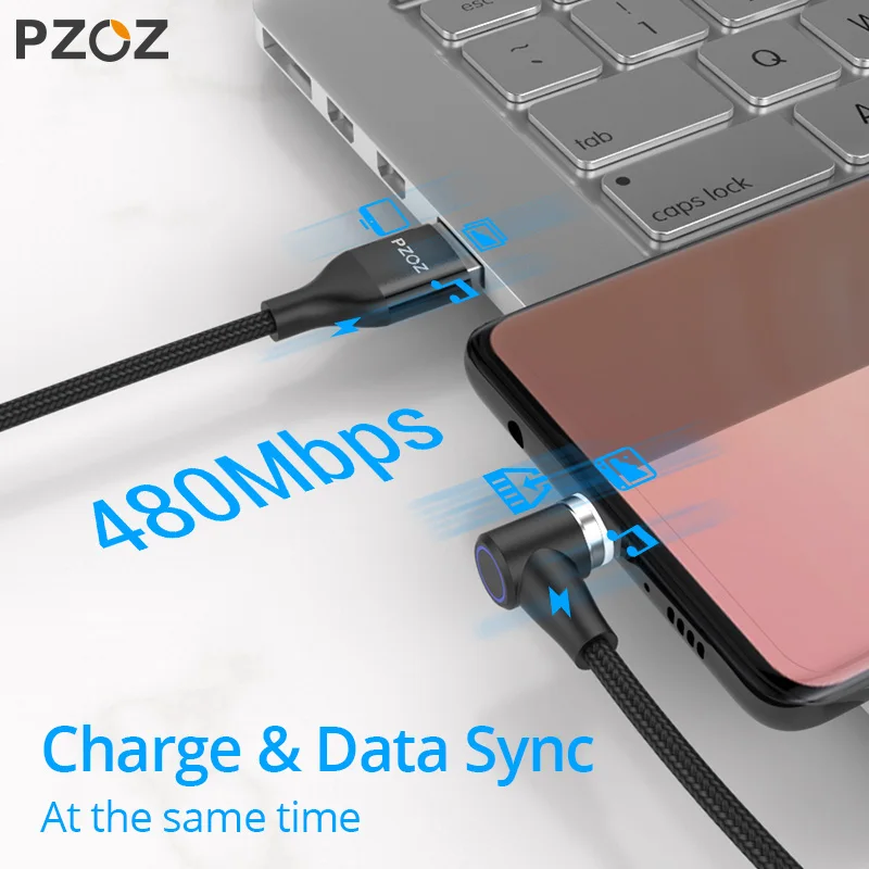 Магнитный кабель PZOZ 90 градусов usb c Micro usb type C для быстрой зарядки, магнитное зарядное устройство Microusb type-C для iphone Xs MAX xiaomi usb-c