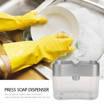 

Manual Press Liquid Dispenser Container ABS Soap Organizer Pump with Sponge Rack for Kitchen Bathroom Accessories Set