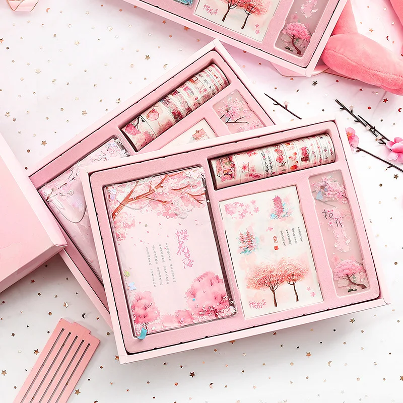 

Sakura Series Gift Box Set Stationery Kawaii Pink Diary Book Notebook And Washi Tape Exquisite Gift