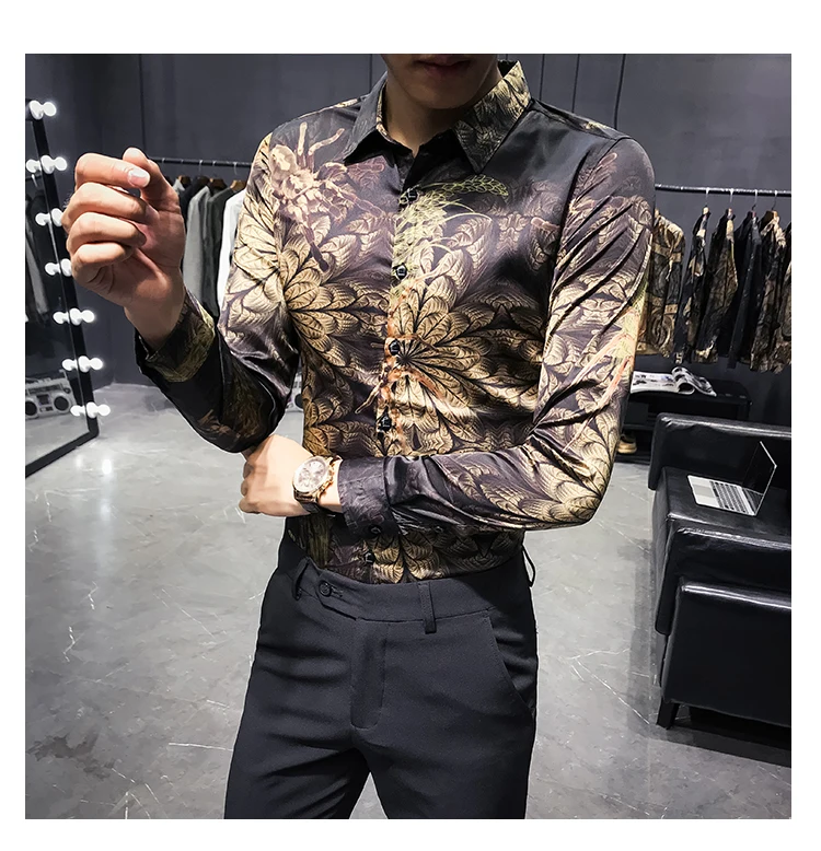Роскошная рубашка, мужские рубашки в стиле барокко, модная рубашка Camisa social club, для ночного клуба Slim Fit masculina