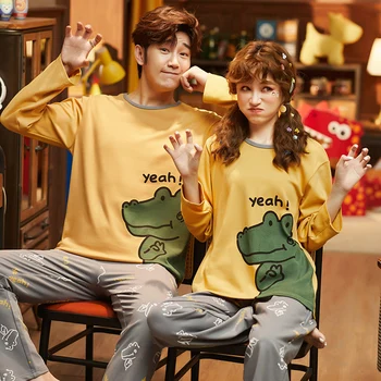 

Cute Lovers Pyjamas Men Full Sleeve Cotton Pajama Sets Cartoon Couple Pajamas For Women Sleepwear Sets Family Pijama