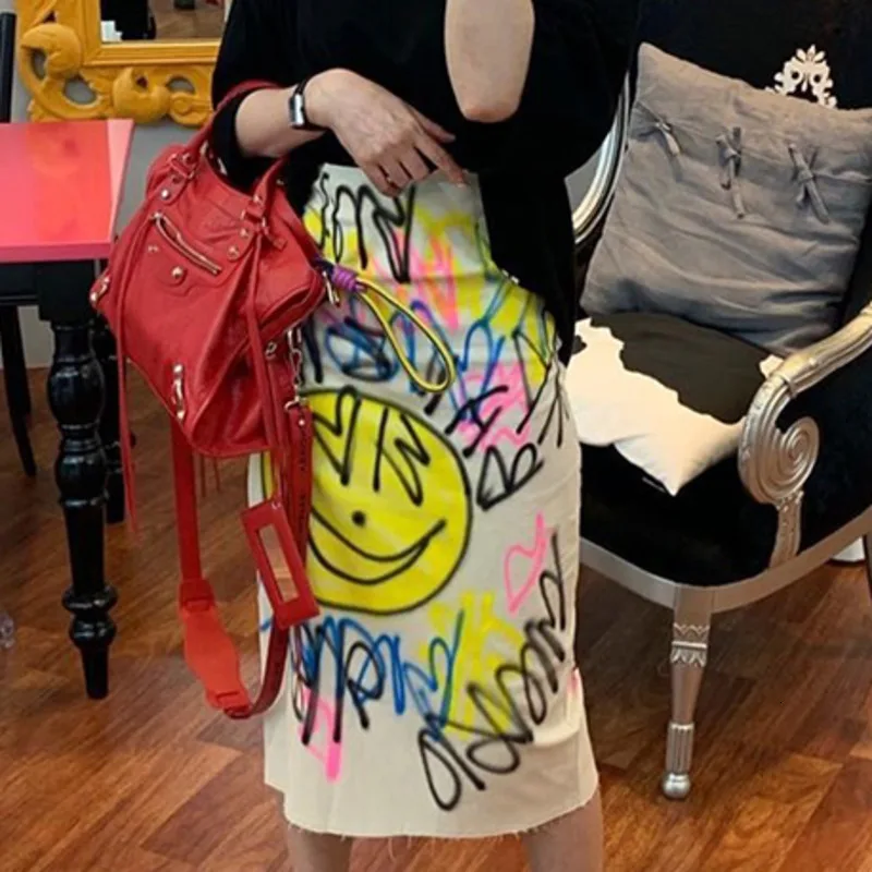 TVVOVVIN, новинка, весна-лето, Япония, корейский стиль, для женщин, до середины икры, завышенная талия, с принтом, тонкая, прямая юбка, B792 - Цвет: multi