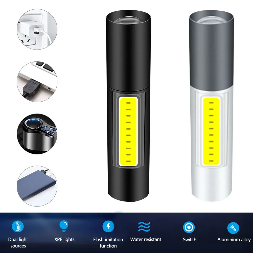 

LED strong light flashlight multifunctional aluminum alloy USB charging treasure mini flashlight outdoor lighting work light