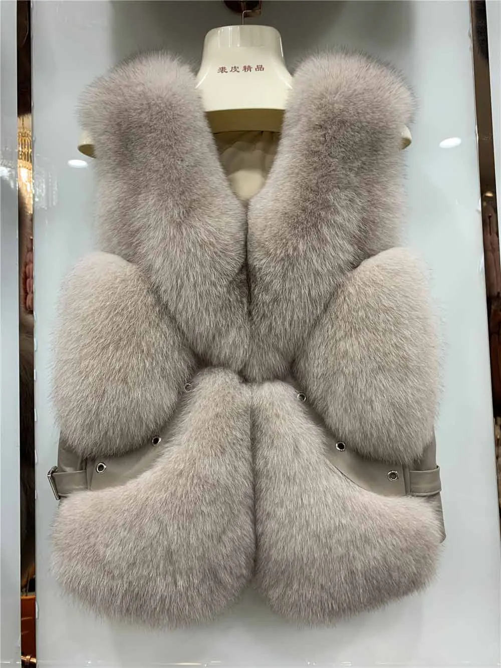 Beige Женская мода меховой жилет Новое поступление настоящие жилеты из лисьего меха натуральная кожа жилет зимнее пальто без рукавов S7612 - Цвет: Beige