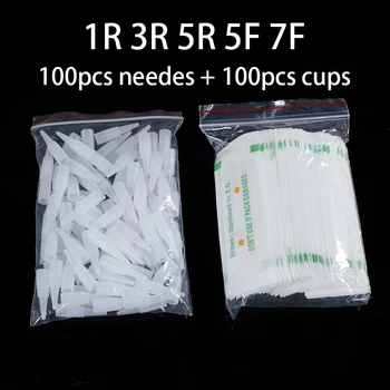 

100 Pcs 0.35 MM Permanent Makeup Tattoo Needles with 5 MM Disposable Tattoo Needle Tips Eyebrow Eyeliner Lips Machine Supply