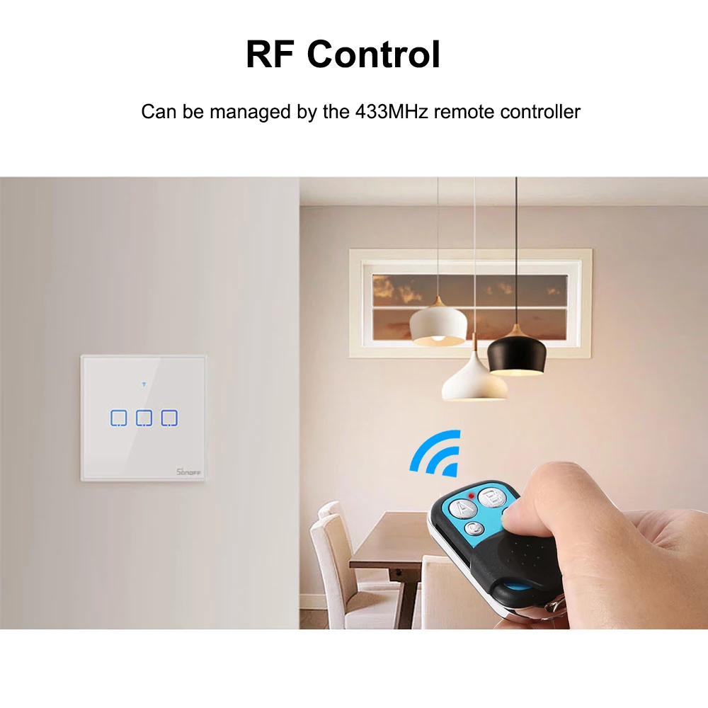 SONOFF T1 умный Переключатель ЕС беспроводной контроль домашний WiFi настенный светильник 433 МГц РЧ пульт дистанционного управления Лер приложение управление работа с Google/Alexa