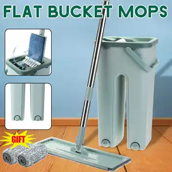

Flat Squeeze Mop and Bucket Hand Free Wringing Floor Cleaning Mop Microfiber Mop Pads Wet or Usage on Hardwood Laminate Tile