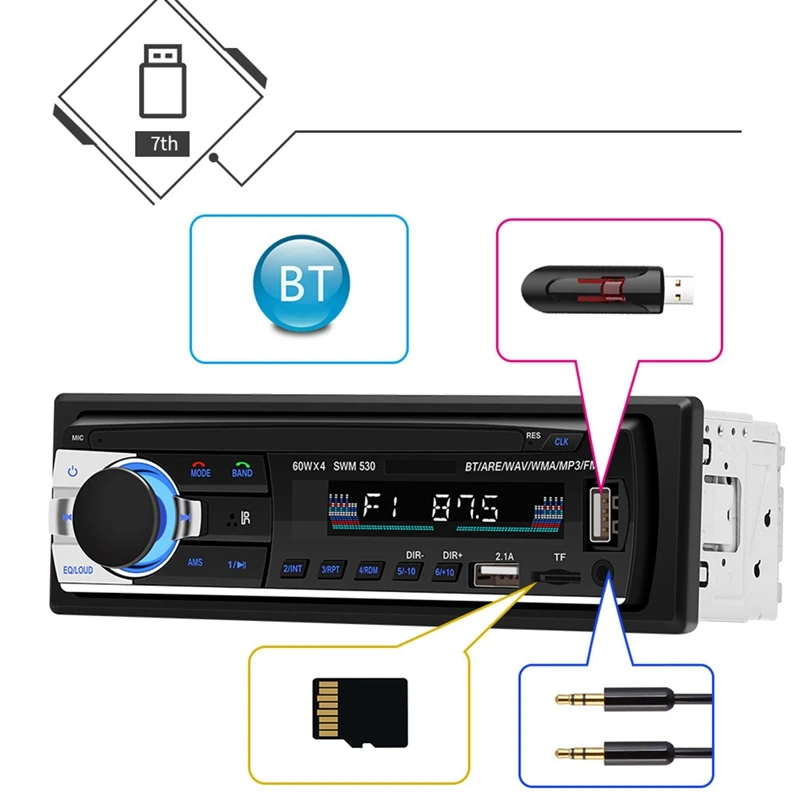 Автомобильный аудио MP3 музыкальный плеер радио в тире Bluetooth 4,0 Двойной USB AUX головное устройство с пультом дистанционного управления автомобиля Viedo плеер