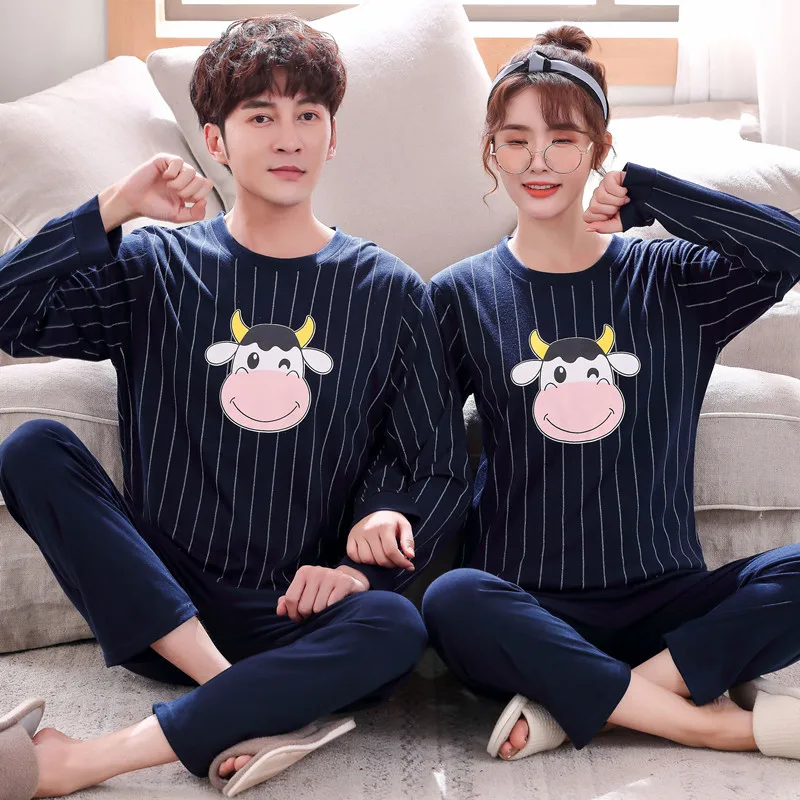 Размера плюс пижамы с длинным рукавом костюмы для пар длинными рукавами