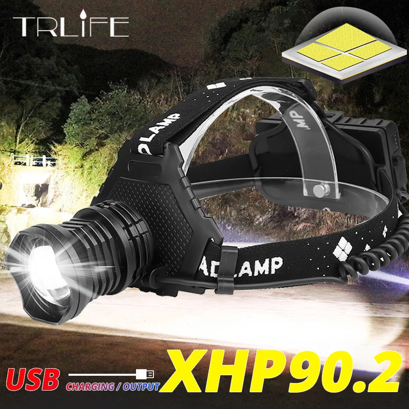 

Powerful 8000LM XHP90.2 LED Headlamp USB Rechargeable Headlight Waterproof Zoomable Power Bank Fishing Light Using 18650 Battery