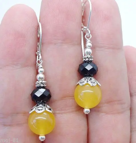+++ Handmade Yellow Jade W. Faceted Sterling Silver Leverback Earrings 18K GP style Fine jewe Noble Natural jade FREE SHIPPIN | Украшения и