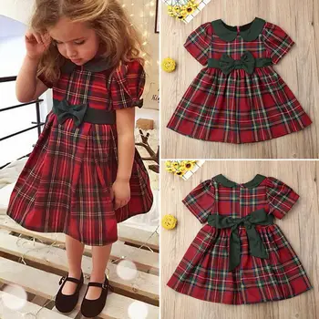 

Goocheer Toddler Kids Baby Girls Dress Christmas Princess Party Outfit Bowknot Plaid Dress Sleeve Children Clothes 12M-4T