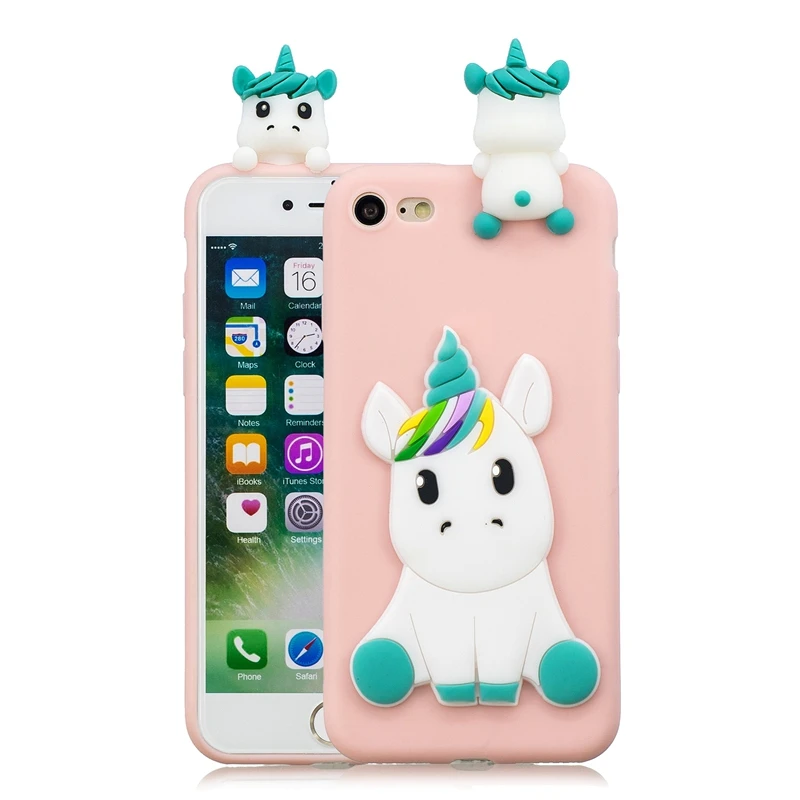 Чехол на для iPhone 5 5S SE iPhone 7 Чехлы 3D единорог силиконовый чехол для Coque iPhone X 6 s 8 плюс Чехол для телефона Capinha Funda для женщин - Цвет: Розовый