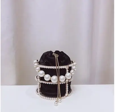 Pearl black Высококачественная Роскошная ручка с бахромой, металлическое ведро с бриллиантами, стильная женская вечерняя сумка для вечеринки, сумка-шоппер через плечо, женская сумка - Цвет: Pearl black