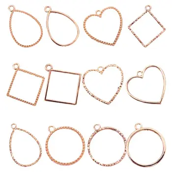 

12 Pcs/set Simple DIY Crystal Epoxy Frame UV Glue Metal Frames Mold Pendant Jewelry Making Accessories