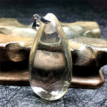 

Natural Gold Hair Rutilated Necklace Pendant For Woman Lady Man 45x23x15mm Beads Gemstone Silver Crystal Fashion Jewelry AAAAA