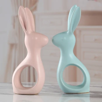 

Nordic Pink Green Ceramic Deer Rabbit Figurines Home Decoration Desktop Animal Ornaments Modern Wedding Gift Deer Rabbit Family
