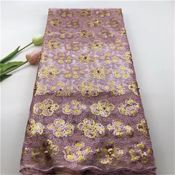 

(5yards/pc) high quality African French net lace fabric with embroidery beads and sequins for party dress
