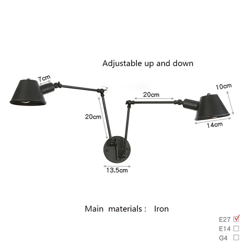 Black Rustic Vintage Swimming Arm Wall Lamp Retro Long Reading Lights Wall Adjustable Iron Applique Murale Luminaire Home led wall lamp wall sconces light wall lamp