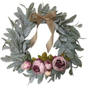 

18 inch Artificial Peony Wreath Plant Wreaths for Front Door Home Decor for Window Wall Party Wedding