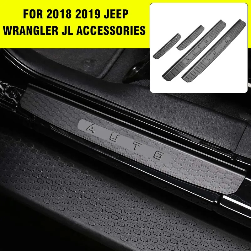 4pcs Лидер продаж резиновые автомобильные двери Накладка порога крышка Панель шаг протектор для Jeep Wrangler JL интерьерные аксессуары Молдинги наклейки 4 шт./компл - Название цвета: 4pcs