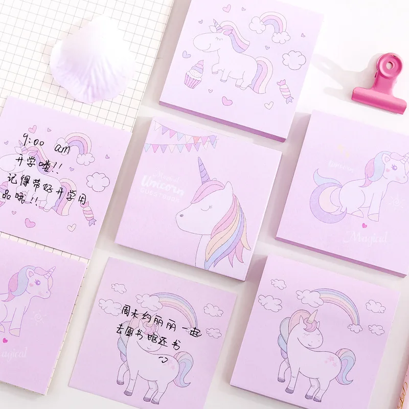 

"Pink Unicorn" Pack of 4 Sticky Notes Pack Paper Stickers Cute Adhesive Pads Pocket Memo Notepad