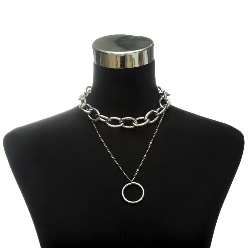 New Chain necklace women/men punk rock circle pendant necklace Vintage emo grunge Goth jewelry
