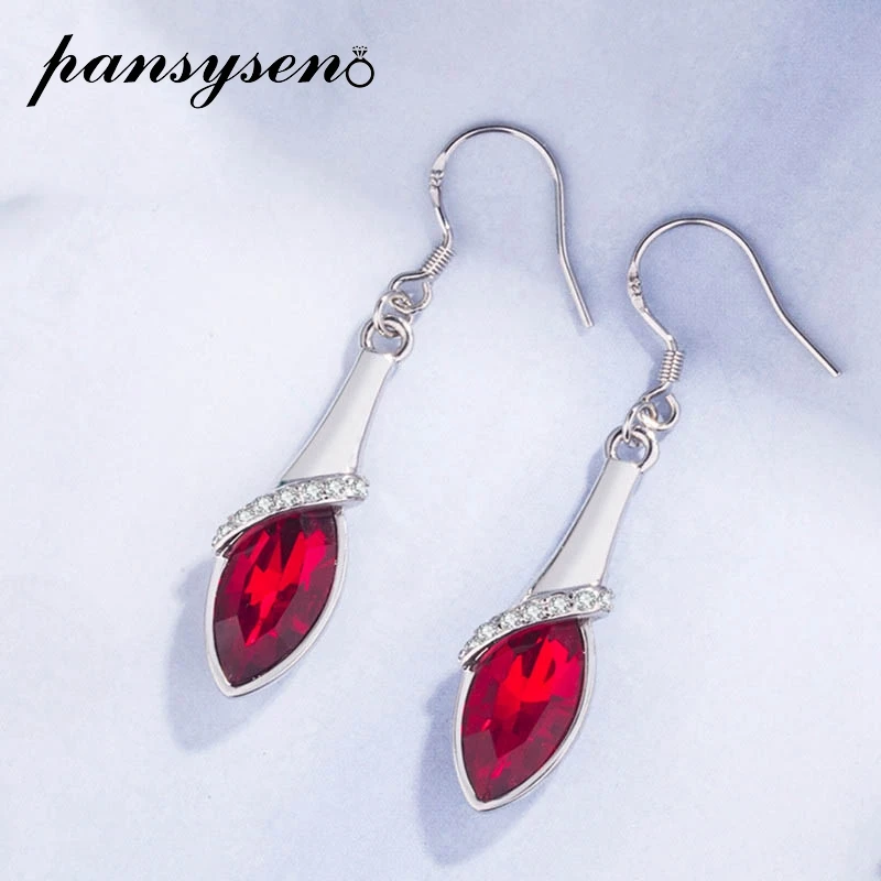 PANSYSEN 5 Colors Gemstone Real Silver 925 Jewelry Dangle Drop Earrings Wedding Party Jewelry Women's Earring Gift Wholesale