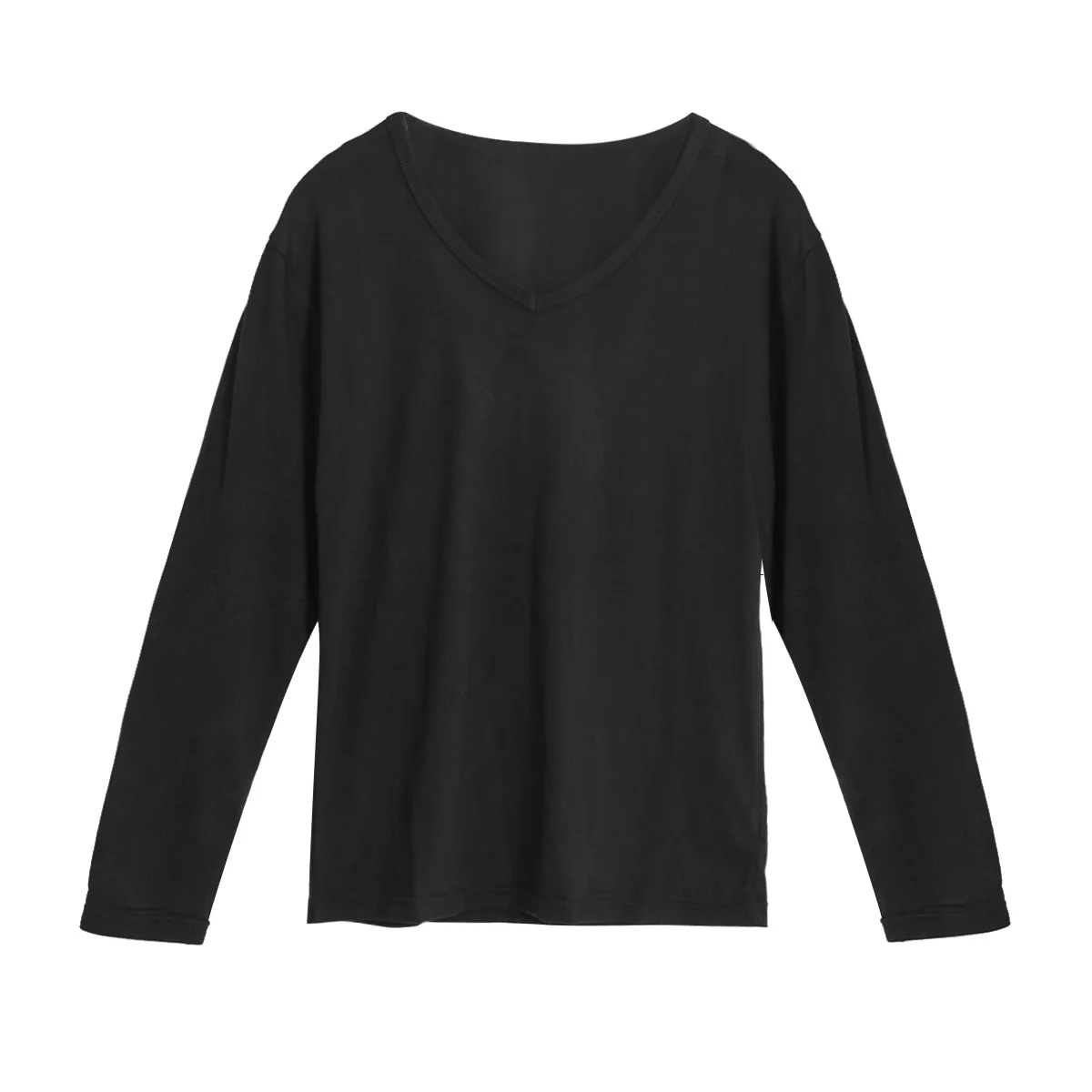 Черный Men's Solid Casual T-shirts Long Sleeve V-neck Slim Fit Soft Comfortable Autumn Winter Inner Wear - Цвет: Черный