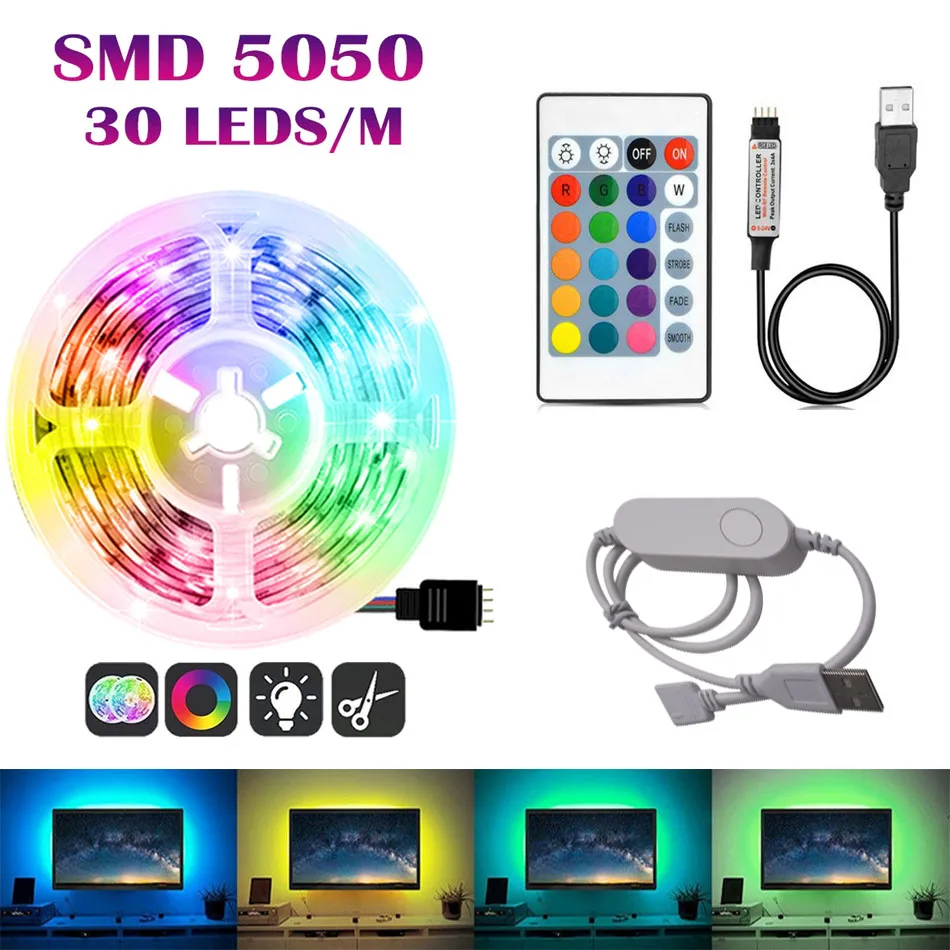 

LED light strip 5050 USB 5V RGB strip flexible Tuya WiFi Bluetooth-compatible Control IR Remote TV desktop screen backlight