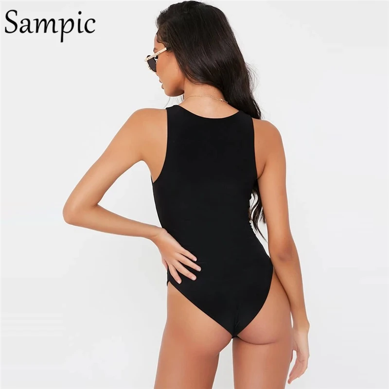 fishnet bodysuit Sampic Summer 2020 Streetwear Club Party Women O Neck Bodysuit Sexy Off Shoulder Sleeveless Casual Khaki White Body Tops corset bodysuit