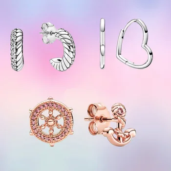 

2020 Autumn Collection Small Asymmetrical Heart Hoop Snake Chain Pattern Hoop Helm Stud Earrings for Women Jelwery