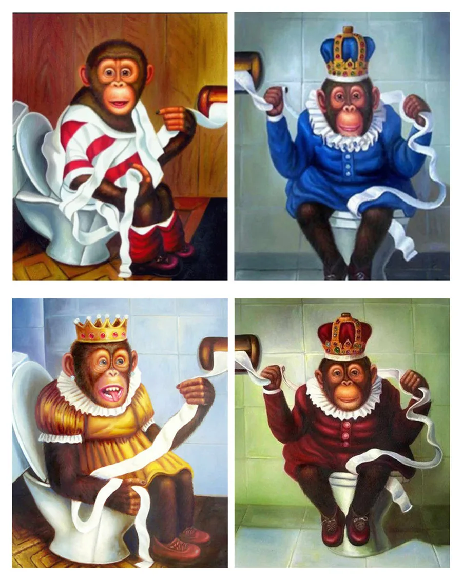 

5D DIY Diamond Painting Toilet Monkey Animal Cross Stitch Home Decor