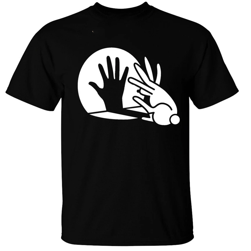 Rabbit Hand Shadow Puppet T-Shirt Funny Cool Mens Brand Clothing Tee Shirt | Мужская одежда