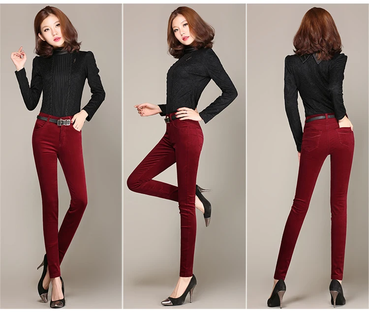 Spring Velvet High waist pants corduroy pants trousers straight trousers stretch Slim large size 28-38 DC175