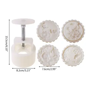 

150g Mooncake Mold with 4pcs Flowers Stamps Hand Press Moon Cake Pastry Mould