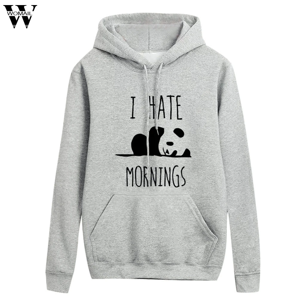 Womail, толстовки, Осенние, свободные, для женщин, панда, I Hate Morinings, с принтом, толстовки с карманами, модный, длинный рукав, толстовка, пуловер