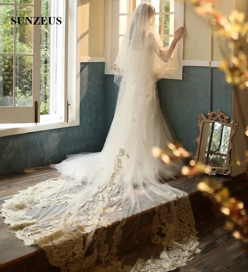 Velo Sposa, 4 метра, свадебная фата с шампанским, расшитый кружевом, свадебная вуаль, 2 слоя, velos catedral LVV16