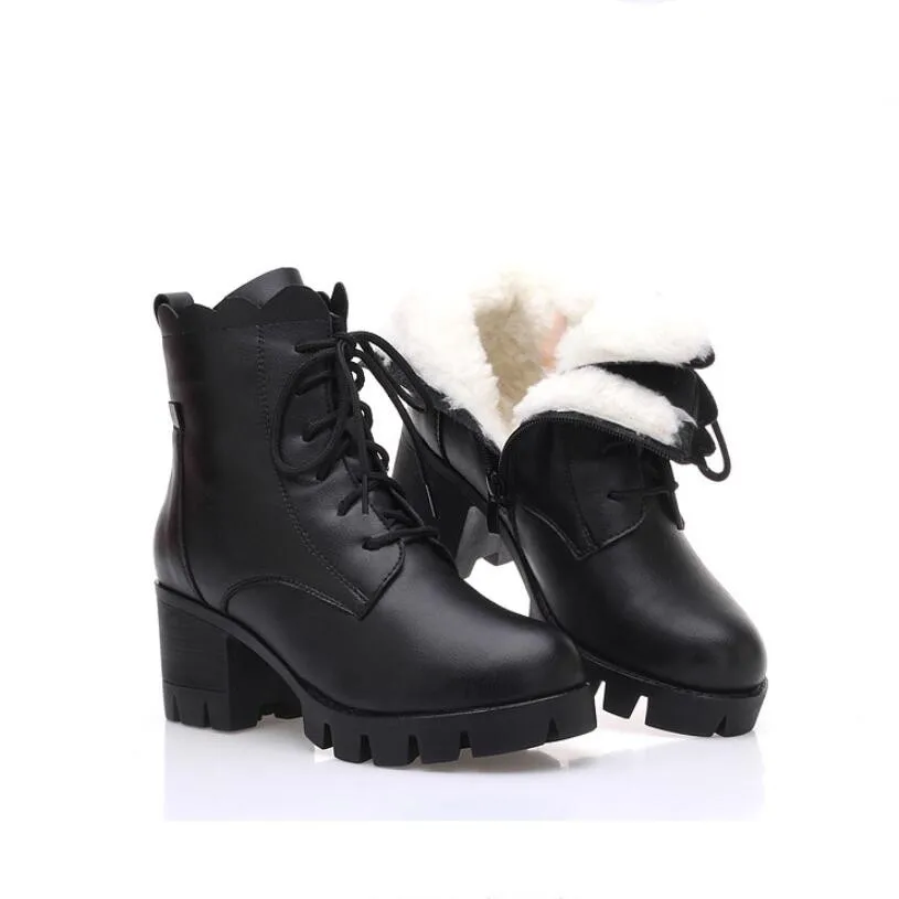 CS830 Designer boots women Keep Warm Genuine Leather High heel wool Sheepskin lining Snow boots erkek bot zapatos de mujer