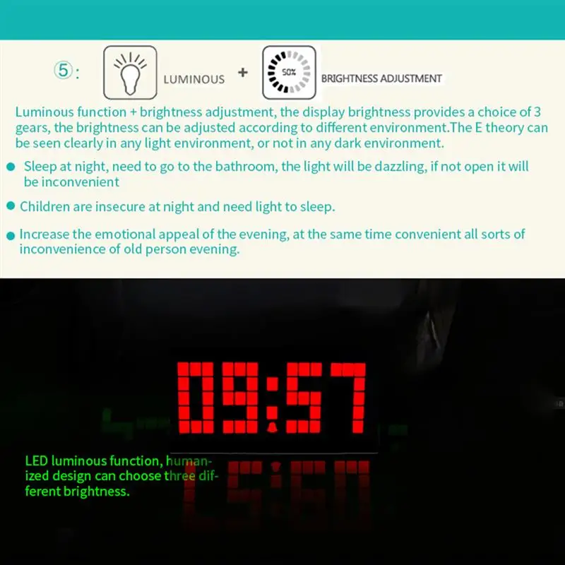 Clock Night Light Mute Luminous Function One-Piece Smart Radio Alarm Clock Solar Digital LED Alarm Clock Snooze Lazy Alarm