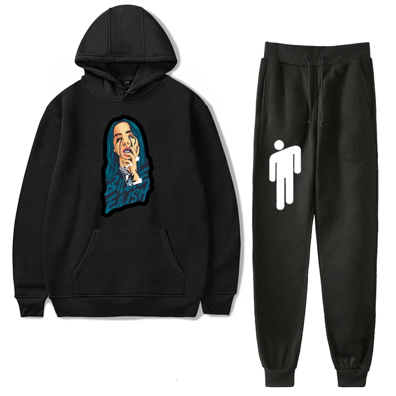 C3 Певица бархат Billie Eilish состоящие из кофты с капюшоном и штанов, осенний спортивный костюм для детей, зимняя Ropa Hombre Толстовки уличная костюмы 2 шт./компл - Цвет: C3