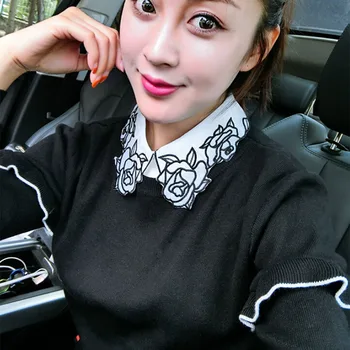 

2018 Women Rose Rose Embroidery False Collar Fashion Vintage Embroidery Detachable Collars Women Clothes Accessories Hot Sale