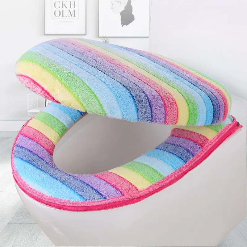 C Pink 2pcs Коврик для унитаза с рисунком панды, набор на молнии, чехлы для сиденья унитаза, мягкий теплый коралловый бархатный коврик для ванной комнаты, универсальные чехлы для сиденья унитаза - Цвет: C Pink 2pcs