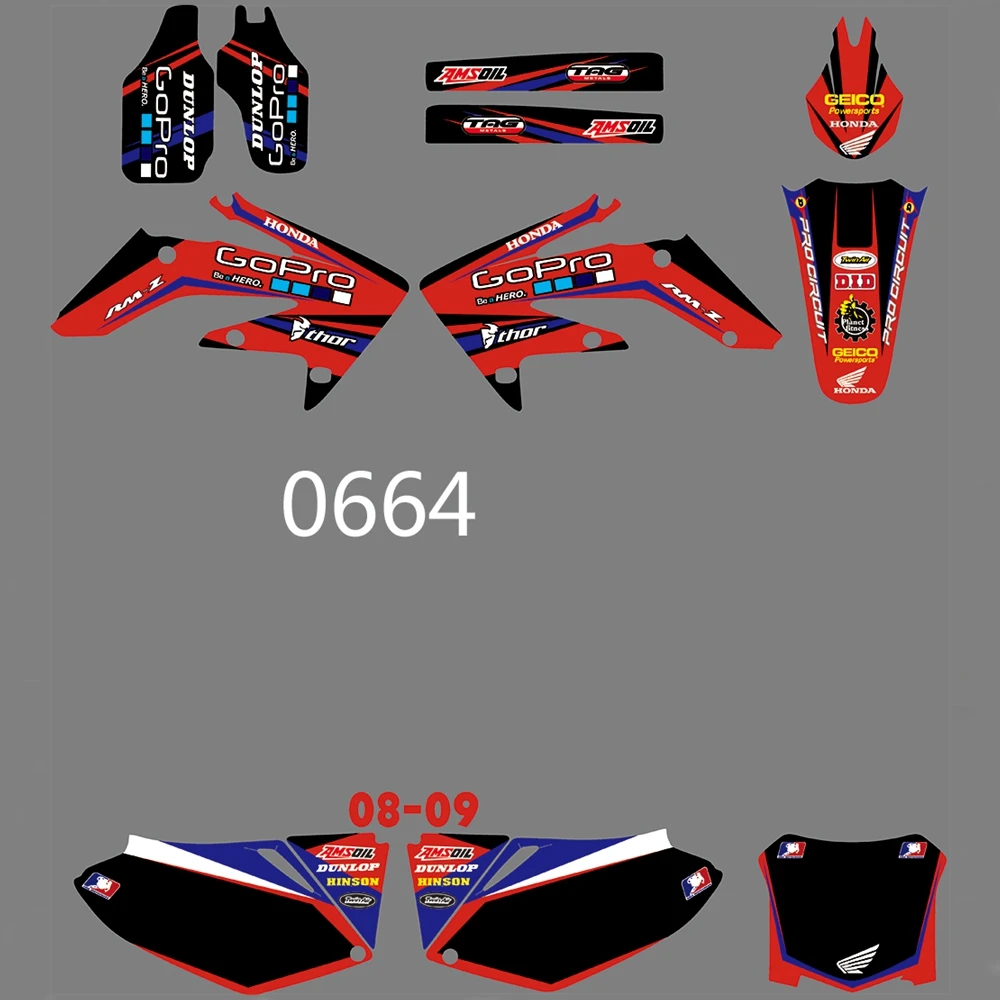

For HONDA CRF250R CRF250 2008 2009 Graphics Decals Stickers Custom Number Name 3M Full Motorcycle Backgrounds Accessories