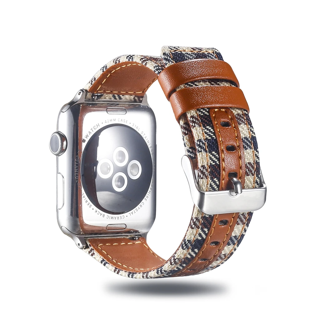Холщовый ремешок для часов для Apple Watch 38 мм 42 мм 40 мм 44 мм нейлоновый кожаный ремешок для часов браслет для iWatch Series 5/4/3/2/1