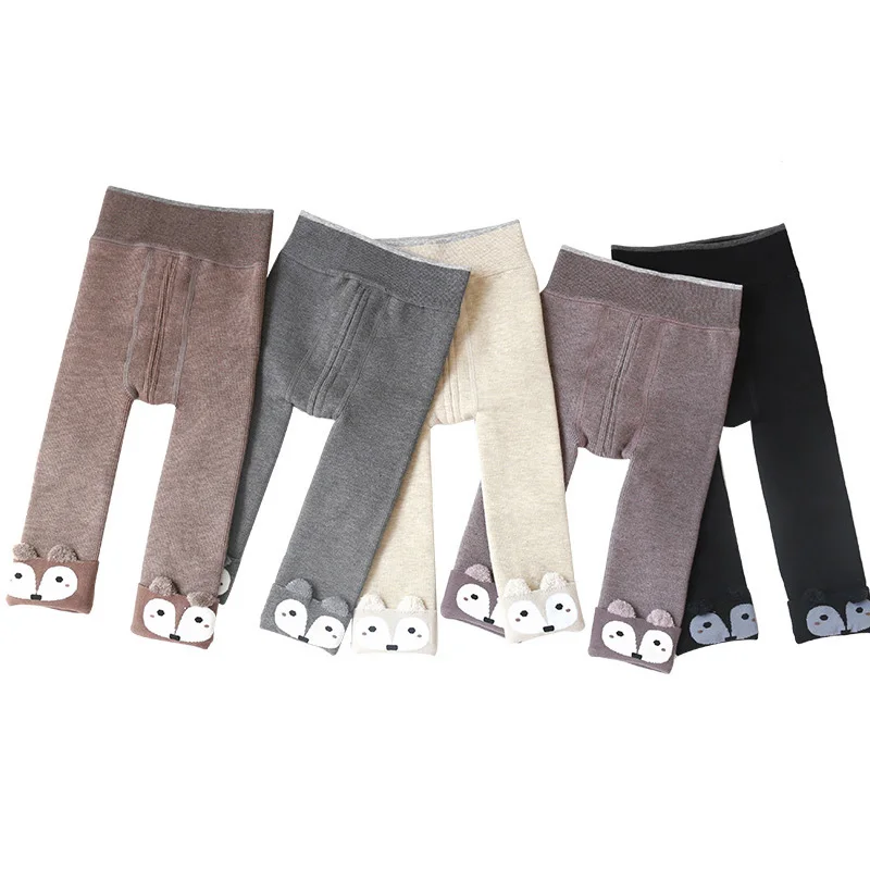 Cartoon Baby Girl Tights Fox Thick Velvet Baby Girl Clothes Winter Cotton Infant Toddler Stockings Warm Girls Tights Pantyhose