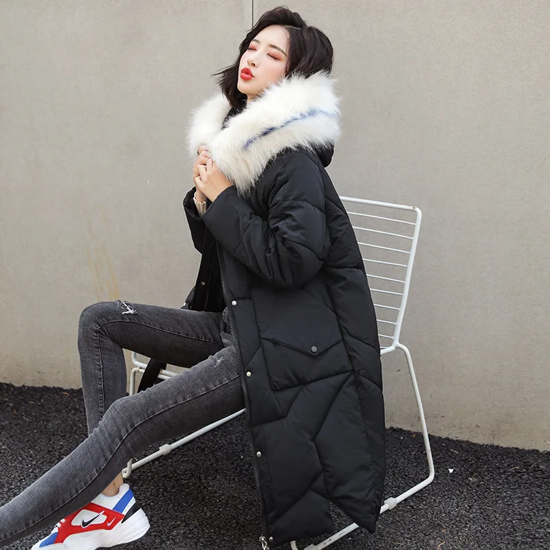 

2019 Autumn South Korea Dongdaemun down Jacket Cotton-padded Clothes Women's Mid-length Large Fur Collar Students BF Cotton-padd